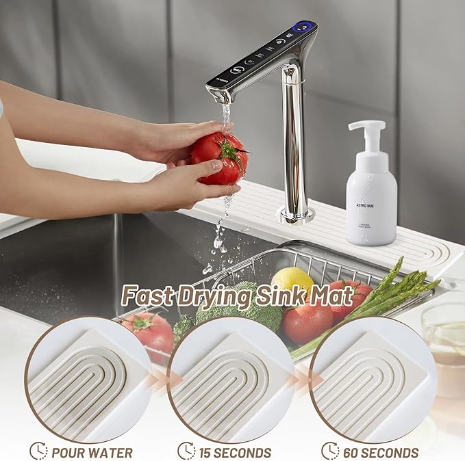 Faucet Mat for Kitchen Sink - 23.6" Diatomite Fast Drying Stone Sink Tray Absorbent Mat Faucet Splash Guard for Kitchen Sink and Bathroom Counter Drying Mat (White, 23.6"x 3.9")