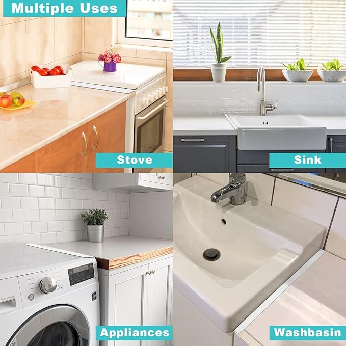 Stove Gap Covers Stainless Steel with White Coated, Stove Gap Filler | Heat Resistant & Easy to Clean Stove Counter Gap Cover, Upgraded Wider Top Perfect Fit White Stove and Counter Guard (23.5"L)