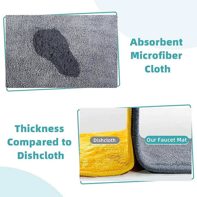 PoYang 2 Pack Faucet Mat for Kitchen Sink Splash Guard Short: Super Absorbent Microfiber Sink Water Splash Guard Behind Kitchen Faucet Mat for Bathroom, RV Protector, Machine Washable 17.7'' x 4.7''