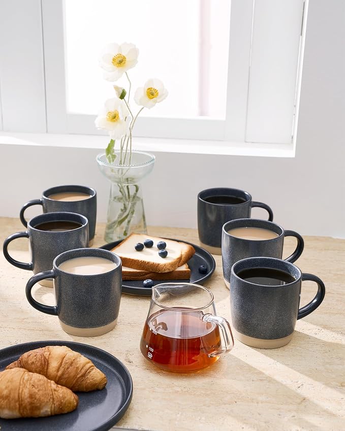 famiware Coffee Mugs Set of 8, Milkyway 13 oz Mug Set, Ceramic Cup Set with Handle for Coffee, Tea, Cocoa, Milk, Matte Dark Charcoal