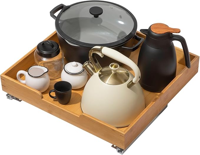 HOLDN’ STORAGE Bamboo Wooden Pull out Cabinet Organizer 24"W x 21"D Requires At Least a 25.25"W x 21"D Cabinet Opening W/Lifetime Limited Warranty, Bamboo Tray and Heavy Gauge Metal Rails