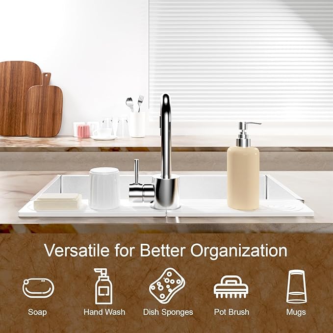 Hopegiver Stone Faucet Mat for Kitchen Sink - Fast Drying Diatomite Sink Protector Prevent Moisture, Super Water Absorbing Stone Tray for Kitchen & Bathroom Counter (White, 15.7"x3.9")