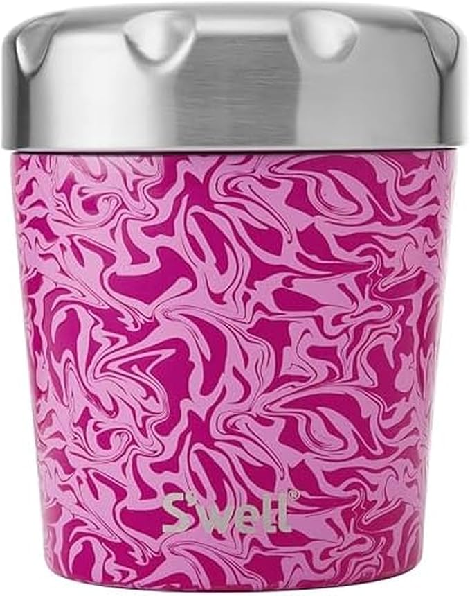 S'well Stainless Steel Ice Cream Chiller, 16oz, Strawberry Swirl, Triple Layered Vacuum Insulated Container Keeps Ice Cream Frozen For Up To Four Hours, BPA Free