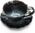 Cappuccino Cup with Saucer Set,Ceramic Latte Cup,Espresso Coffee Tea Mug for Home Kitchen Office Coffee Bar (Blue)
