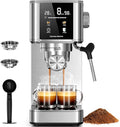 Kismile Espresso Machine with LED Screen & Milk Frother, Stainless Steel Coffee Maker with Thermo Block Heating & Pre-Brew System, Customizable Shot Memory, Ideal Gift for Baristas