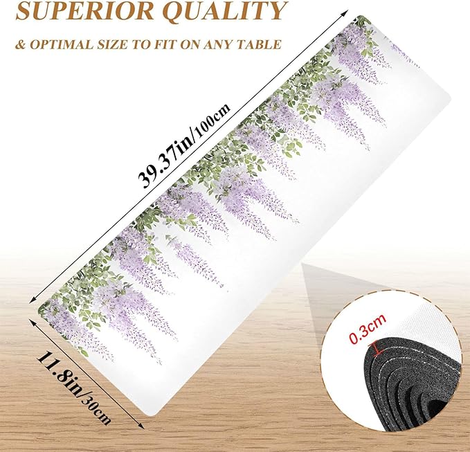 Trivet Table Runner 40 Inches Long Purple Lavender Flowers Heat Resistant Hot Pad Multi Purpose Mat for Hot Pots Pans Kitchen Countertops