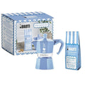 Bialetti Moka Express 3 Cup Light Blue & Almond Ground Coffee Gift Set – Stovetop Espresso Maker with 250g Caffe Macinato Mandorla, 80% Arabica 20% Robusta Medium Dark Roast, Made in Italy