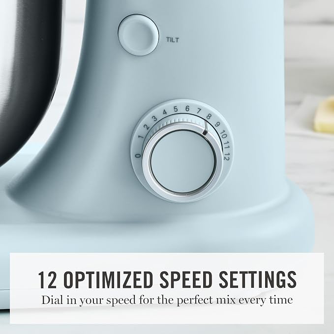 Martha Stewart 5.3Qt Stand Mixer, 12-Speed Tilt-Head Electric Kitchen Mixer with Stainless Steel Bowl, Dough Hook, Whisk & Beater, Splash Guard, Ideal for Baking Bread, Cake & Whipping, Sky Blue