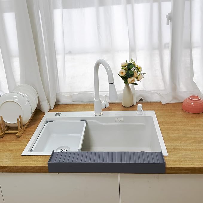 Silicone Sink Edge Protectors For Kitchen Sink Splash Guard, Kitchen Sink Splash Guard, Silicon Sink Protector For Granite,Quartz - Gray