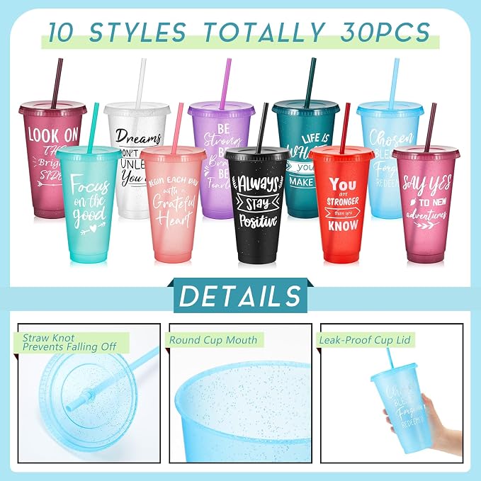 Uiifan 30 Pcs Inspirational Cups Bulk Appreciation Gifts for Employee Coworker Staff Team Thank You Gifts, Office Prizes for Adults Work Party Favors, Associates, Giveaways (Stylish Color)