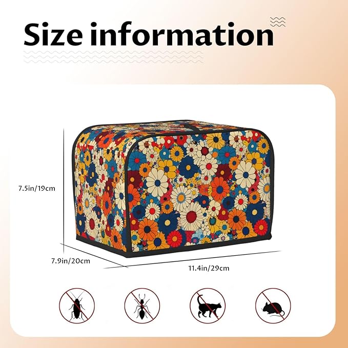 Toaster Cover 2 Slice Ethnic Flower Colorful Daisy Kitchen Small Appliance Covers with Pockets Dust and Fingerprint Protection