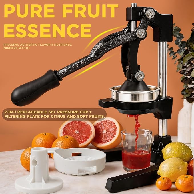 Cast Iron Juicer,Manual Juicer Hand Press,Orange Lemon Squeezer,Heavy Duty Manual Juicer,Professional Citrus Juicer Fruit Juice -Stainless Steel,Easy to Clean Black