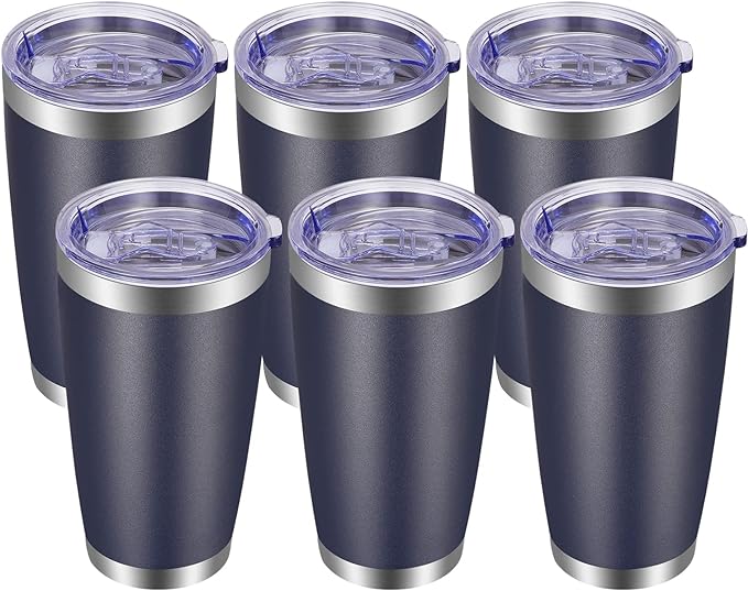 VEGOND 20oz Tumbler with Lid and Straw Stainless Steel Tumbler Cup Bulk Vacuum Insulated Double Wall Travel Coffee Mug Powder Coated Coffee Cup, Navy Blue, 6 Pack