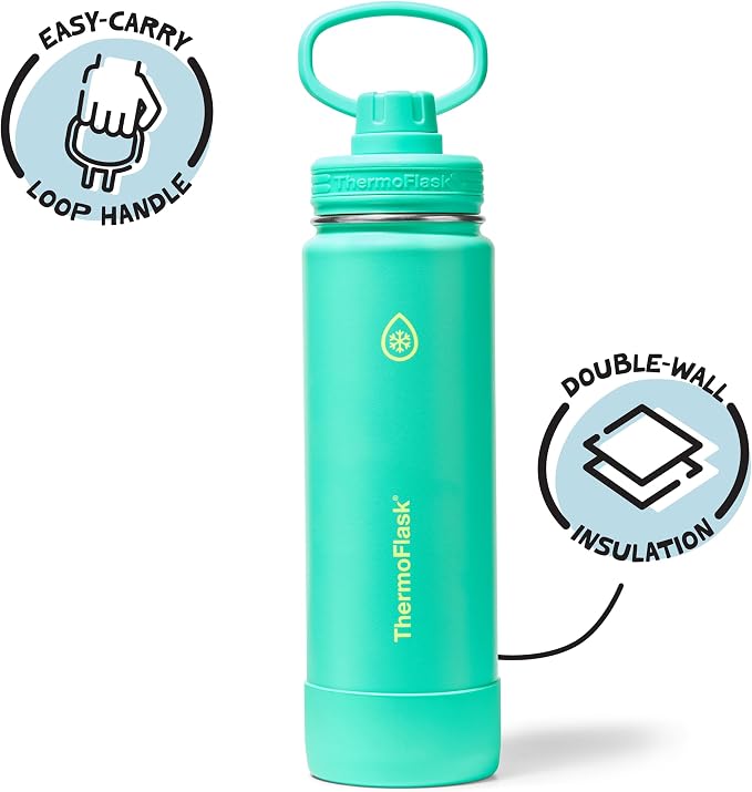 ThermoFlask Insulated Water Bottle with Spout Lid (24 oz, Screamin' Green) - Leakproof, Stainless Steel Water Bottle for Cold & Hot Drinks, Travel & Daily Hydration
