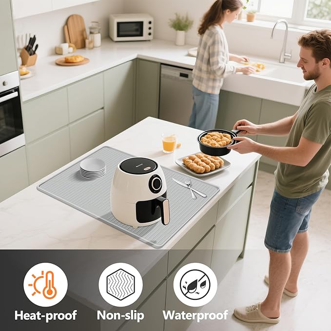36"x24" Heat Resistant Mat for Countertop Lanstics Silicone Baking Mat Non-Slip Air Fryer Mats Multipurpose Countertop Protector Microwave Mats Fire Resistant Mat Place Mat for Kitchen Counter