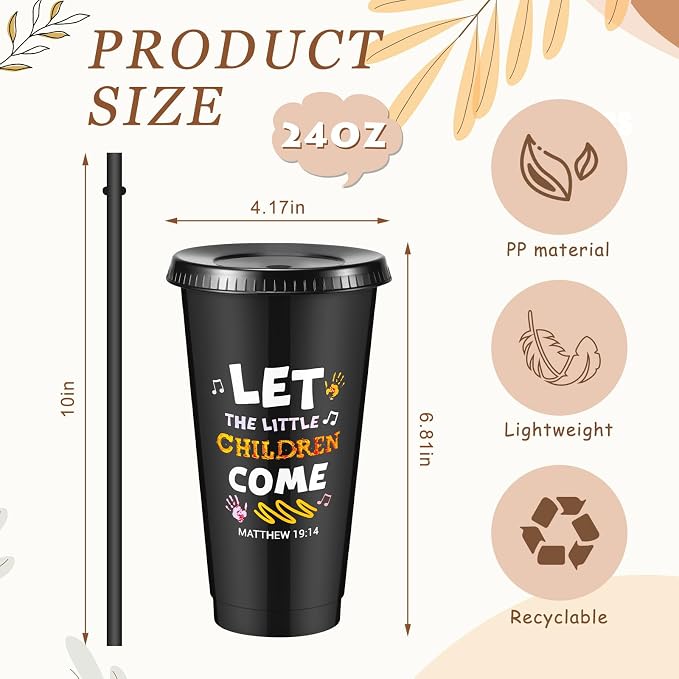 Uiifan 30 Pcs VBS Christian Cups Bulk for Kids, Religious Plastic Tumblers with Bible Verses, Sunday School and Church Gifts, Reusable Cups with Lids and Straws (Black)