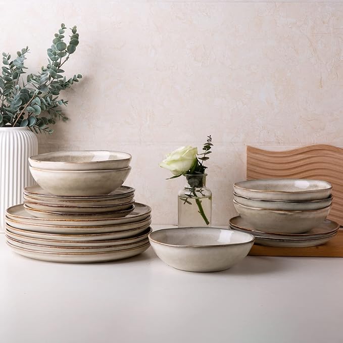 AmorArc Ceramic Dinnerware Sets,Handmade Reactive Glaze Stoneware Plates and Bowls Sets,Highly Scratch Resistant | Dishwasher & Microwave Safe Dishes Set,Service for 12 (36pc)
