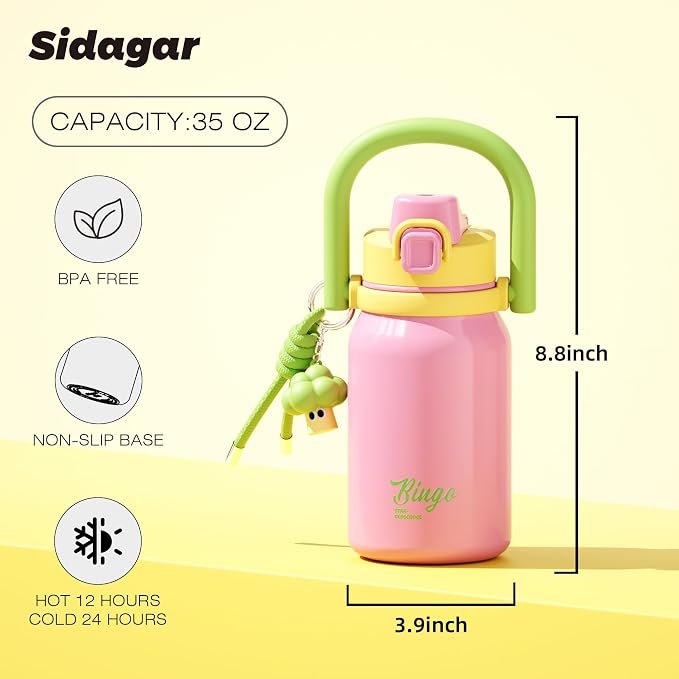 32 oz Insulated Water Bottle for Women with Straw & Handle, 316L Medical Grade Stainless Steel Tumbler, BPA & Lead-Free Leakproof Flask for Campus, Party & Trendy Aesthetic Gift, Dopamine Pink