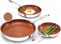 CERAMAX Gotham Steel Hybrid 3pc Stainless Steel Non Stick Frying Pans Set, 8 10 12 inch Ceramic Frying Pan Skillet Set, Induction Ready, Made without PFAS & PFOA, Oven and Dishwasher Safe - Copper
