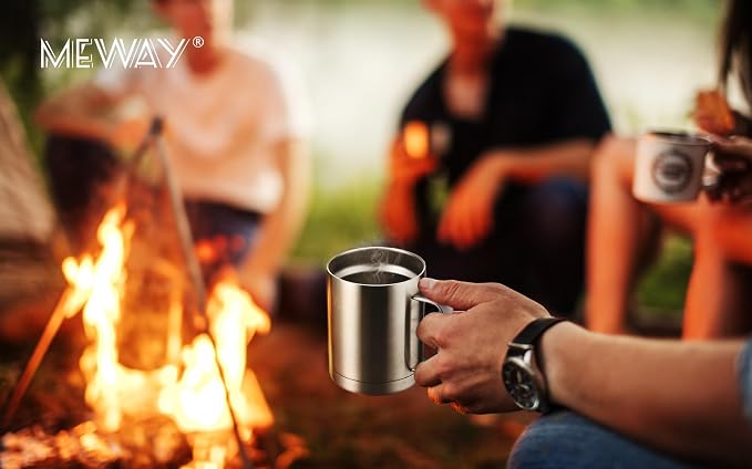 MEWAY 12oz Coffee Mug With Handle 4 Pack Bulk,Stainless Steel Insulated Travel Tumblers With Sliding Lid,Double Wall Vacuum Camping Cup for Hot & Cold Drinks Tea (Sliver,Set of 4)