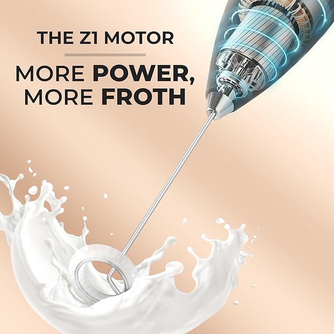 Zulay Kitchen Powerful Milk Frother Wand - Ultra Fast Handheld Drink Mixer - Electric Whisk Foam Maker for Coffee, Lattes, Cappuccino, Matcha & Creamer - Jet Orange
