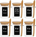 ComSaf Spice Jars with Spoon 8 oz 6Pack, Small Spice Containers Starter Set, Glass Seasoning Jars with Labels, Round Seasoning Containers for Salt, Pepper, Chili Powder, Sugar, Loose Tea Storage