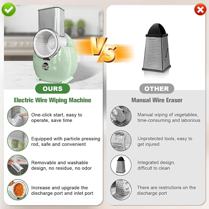 Electric Cheese Grater for Block Cheese - 3 in 1 Rotary Cheese Grater Electric Rotary Grater Salad Shooter Electric Slicer for Cheeses, Fruits, Vegetables and Nuts (Green, 6.89"x7.87")