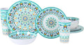 Melamine Dinnerware Set for 4-16 Pcs:Camping Dishes Set with Dinner Plates,Salad Plates,Bowls and Cups.Lightweight and Unbreakable.Indoor and Outdoor Use.