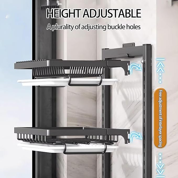 Wall Mounted Dish Drying Rack,Large Dish Drainer Drying Rack for Kitchen Counter,Multi-Level Kitchen Organizer with Drainboard Double-Layer Model(White,2 Tier 42cm)