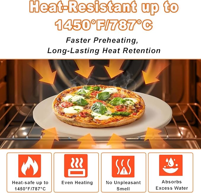 16" Round Pizza Stone, Large Cordierite Bread Baking Stone for Oven, Grill | Safe Circular Cooking Stone for Grill 16 Inch, Ideal for Grilling Baking Several Sizes of Pizzas, Zemibi