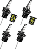 Poura 4 Liquor Pour Spouts (Black) with Built-in Caps for Optimal Fly & Dust Protection - Dishwasher Safe, Hygienic Spouts - with 2 Adapters for Large Neck Bottles