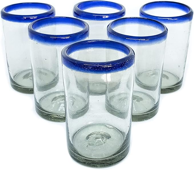 Cobalt Blue Rim 9 oz Juice Glasses (set of 6), Recycled Glass, Lead-free, Toxin-Free (9 oz Juice)