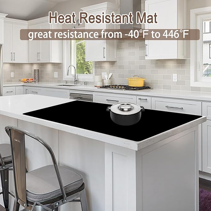 47.3''x23.6''(120cmx60cm) Extra Large Silicone Mat for Kitchen Counter, 1.4MM Thick Non-Slip Heat Resistant Countertop Protector, Waterproof Durable Kitchen Mat for Countertops, Islands (Black)