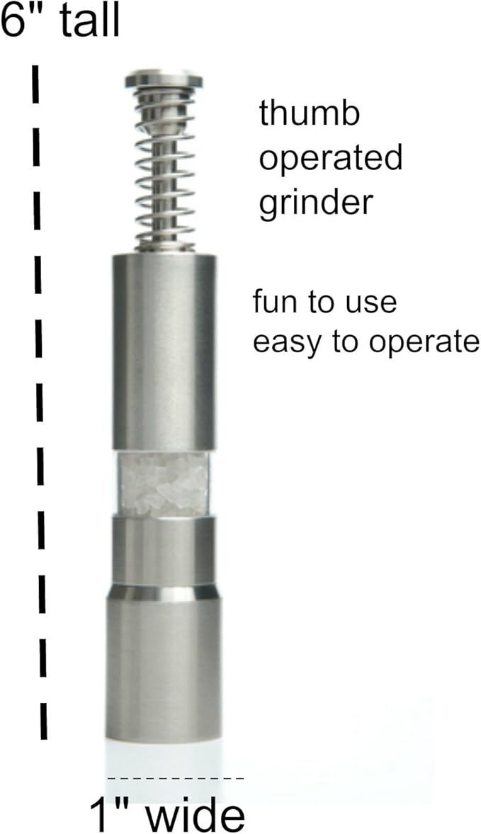 Grind Gourmet Salt and Pepper Grinder Set, Refillable, Pump & Grind, Thumb Press (Reflex Black Set)