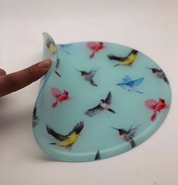 Andreas Silicone Multi Birds Blue 8" Non-Slip Trivet/Pot Holder – Cotton Fabric Encapsulated in Silicone – Heat Resistant to 600°F – Flexible, Dishwasher Safe – Made in The USA, TR-366B