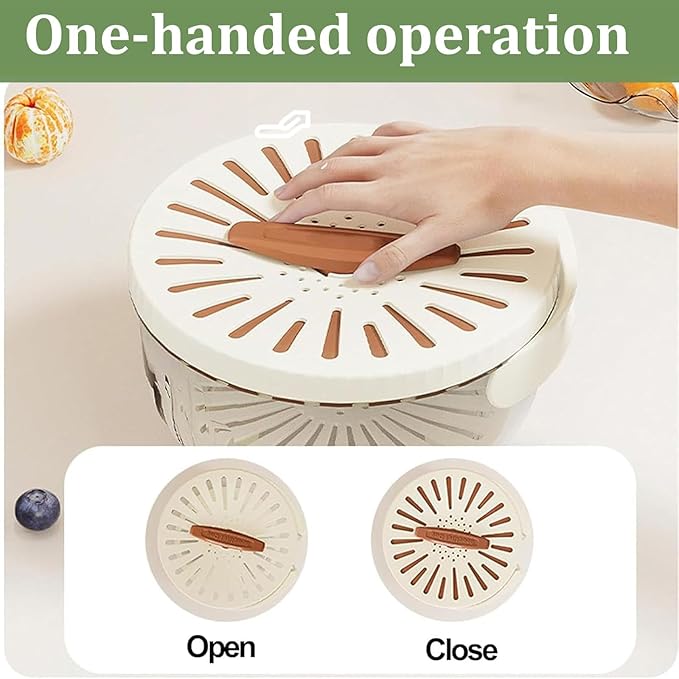 2Pcs Multifunctional Fruit Washing Bowl with Strainer, 2 in 1 Drain Basket and Fruit Strainer Container with Lid, Fruit Washer Bowl for Kitchen, Fridge, Picnic & Camping (1QT+1QT)
