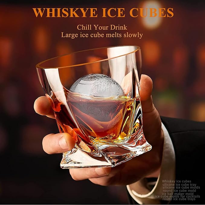 Whiskey Ice Cubes Mold,2 x 8 PCS x 1.8 inch Whiskey Ice Cubes,Circle Ice Cube Tray with Lid and Bin,Sphere Ice Ball Maker Mold,Round Ice Cube Mold for Cocktails,Whiskey