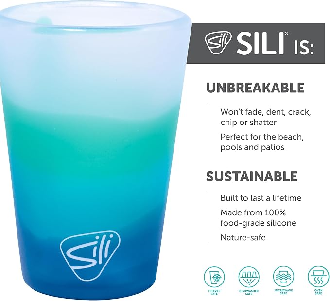 Silipint 1.5oz Silicone Shot Glasses – Pack of 2 Unbreakable, BPA-Free, Non-Toxic, Dishwasher & Freezer Safe Cups – Colored Shot Glasses for Cold Beverages, Cocktails, Travel, Party (Mountain Air)