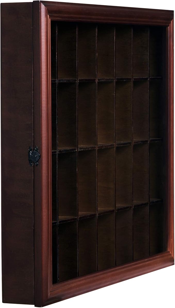 Gallery Solutions - 18x16 Shot Glass Collection - Walnut Collectable Display Case - Hinged Front - 28 Display Slots for Shot Glasses - Bar, Home, Office Accessories