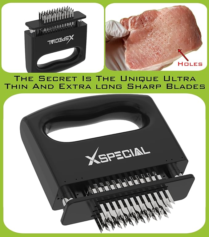 XSpecial Mini-Deluxe Meat Tenderizer 48 Blade Stainless Steel - Kitchen Cooking Gadgets Tools with Ultra Sharp Needle That Makes Steak & Chicken Tender - No More Hammer, Meat Pounder Or Mallet