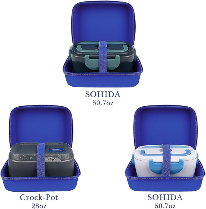 Linkidea Electric Lunch Box Carrying Case Compatible with Crock Pot, DUPASU, Aotto, LUNCHEAZE, Hard Shell Heated Lunch Box Bag with Space for Cable (Blue)