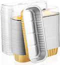 EUSOAR Baking Cups with Lids, 100pcs 6.8oz 6.5"x2.5"x1.2" Gold Aluminum Foil Ramekins Baking Cups Mini Loaf Pans with Lids Disposable，Cupcake Containers Cheesecake Creme Brulee Ramekins Pan