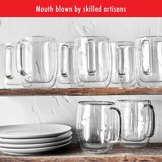 ZWILLING Sorrento Plus 2-pc Double-Wall Glass Coffee Mug Set, 12-oz, 355ml, Clear