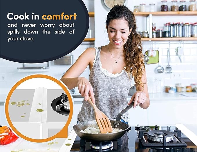 Linda’s Essentials Silicone Stove Gap Covers (2 Pack), Heat Resistant Oven Gap Filler Seals Gaps Between Stovetop and Counter, Easy to Clean Stove Gap Guard (21 Inches, White)