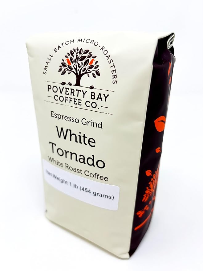White Coffee - 1lb Bag of White Tornado Coffee Beans Roasted By Poverty Bay Coffee Co, Special Grind, Ground Coffee