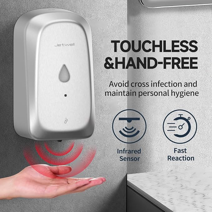 JETWELL Automatic Touch-Less Wall Mount Soap Dispenser and Multifold Paper Towel Dispenser Silver