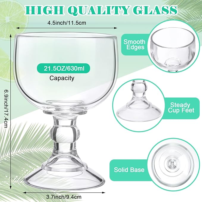 Sabary Set of 12 21.5 oz Schooner Margarita Glasses Bulk, Extra Large Shrimp Glass Clear Fishbowl Cup Thick Bottom Goblet Cocktail Glasses for Coronaritas Beer Margarita Juice Water