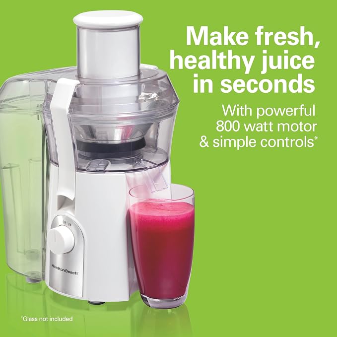 Hamilton Beach Juicer Machine, Big Mouth 3” Feed Chute for Whole Fruits and Vegetables, Easy to Clean, Centrifugal Extractor, Vegetable & Fruit Juicer, BPA Free, 800W Motor, White