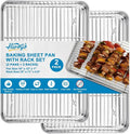 Herogo Baking Sheet with Wire Rack Set(2 Pans + 2 Racks), 16" x 12" x 1" Stainless Steel Jelly Roll Pan with Cooling Rack Set for Baking & Roasting, Non Toxic & Easy Clean