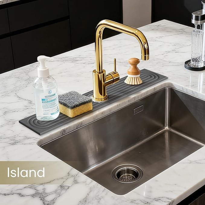 Faucet Mat for Kitchen Sink -Diatomite Stone Drying Mat for Kitchen Counter & Bathroom Sink,Quick-Dry Kitchen Sink Mat-Sink Protector & Splash Guard,Super Absorbent (Gray, 23.6"x4")